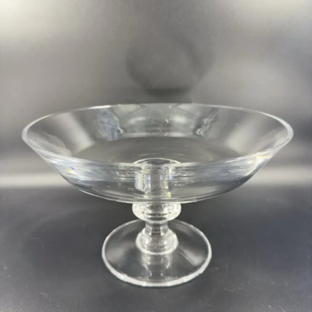 Val St Lambert State Tall Crystal Clear Glass‎ Compote Footed Centerpiece Bowl